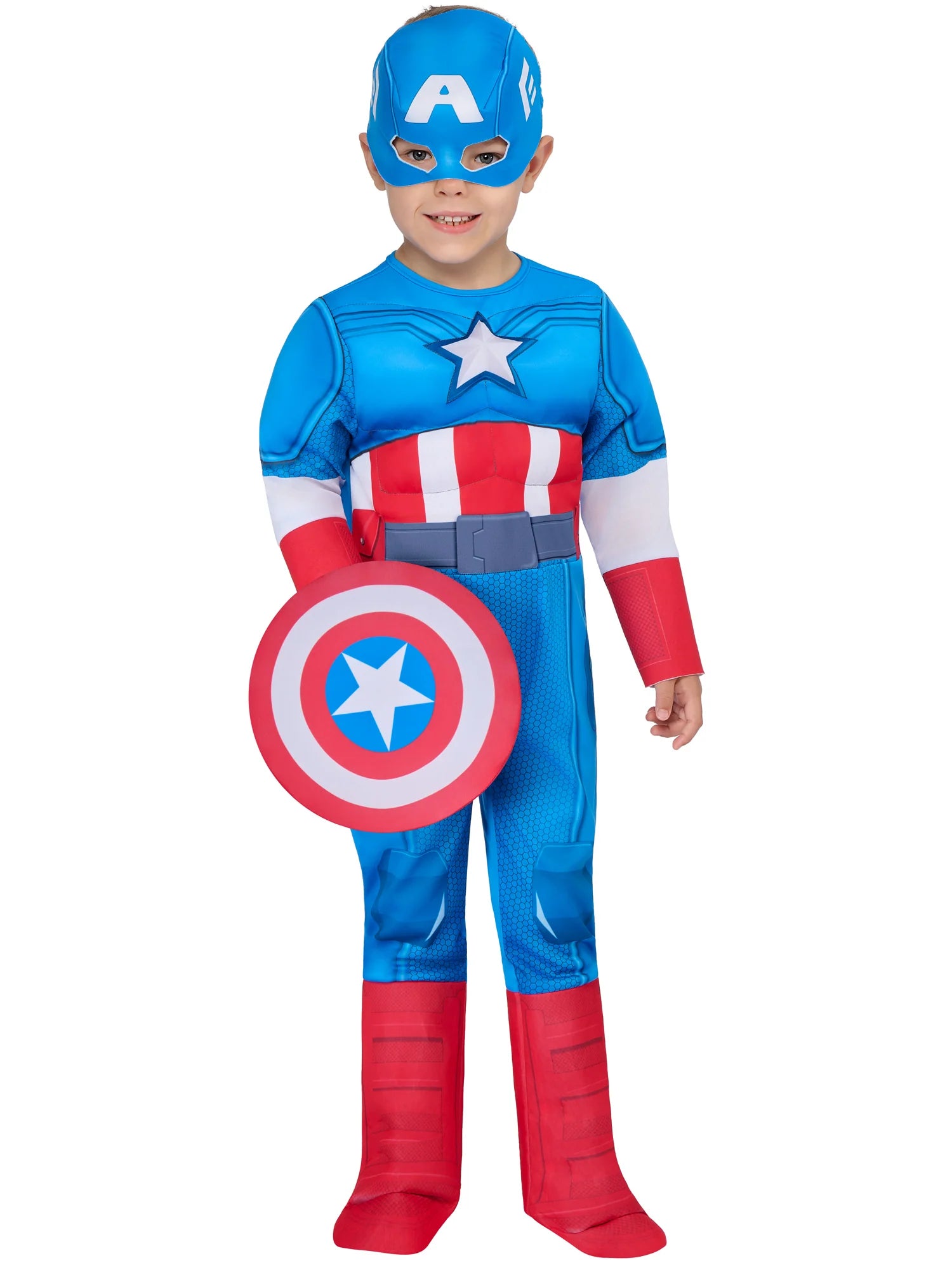 Captain America Toddler Kids Costume Jumpsuit Mask Shield 1