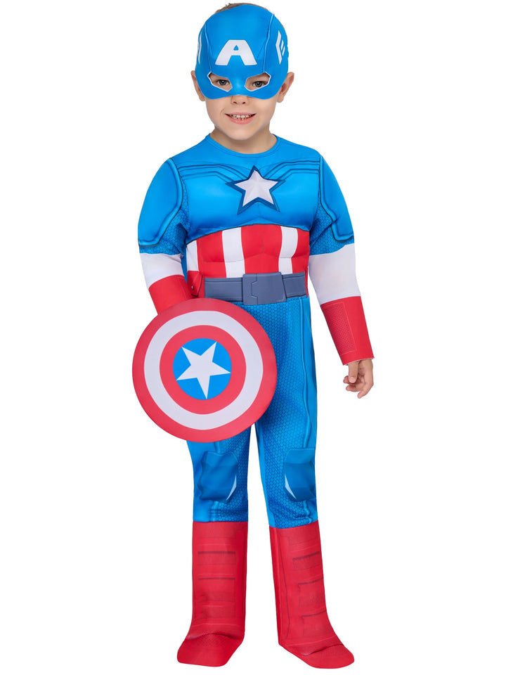 Captain America Toddler Kids Costume Jumpsuit Mask Shield