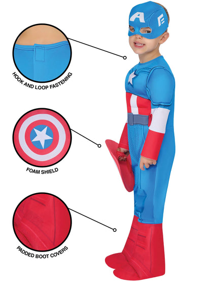 Captain America Toddler Kids Costume Jumpsuit Mask Shield 3