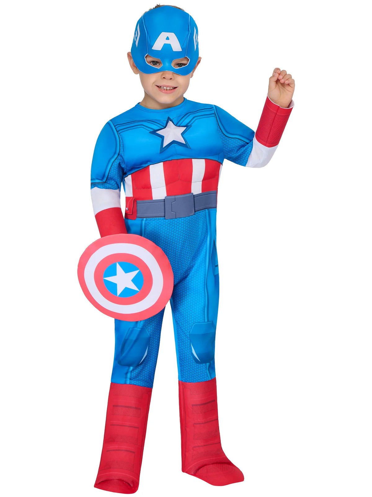 Captain America Toddler Kids Costume Jumpsuit Mask Shield 4