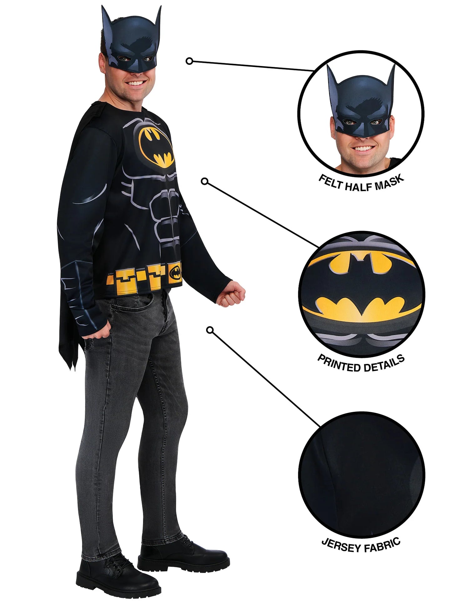 Batman Costume Top Cape and Half Mask for Men 3