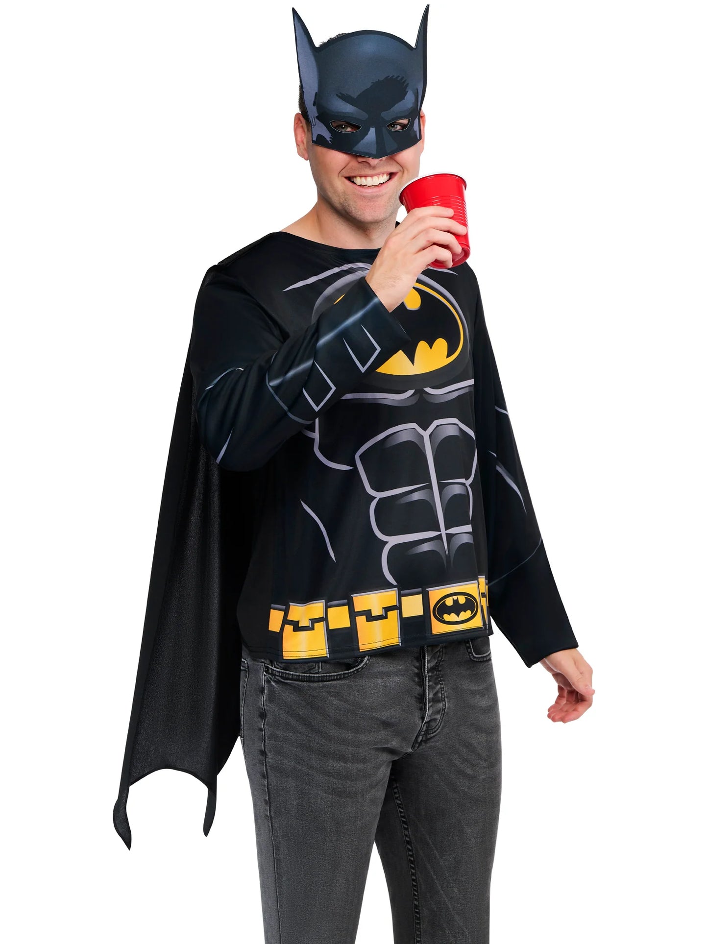 Batman Costume Top Cape and Half Mask for Men 6