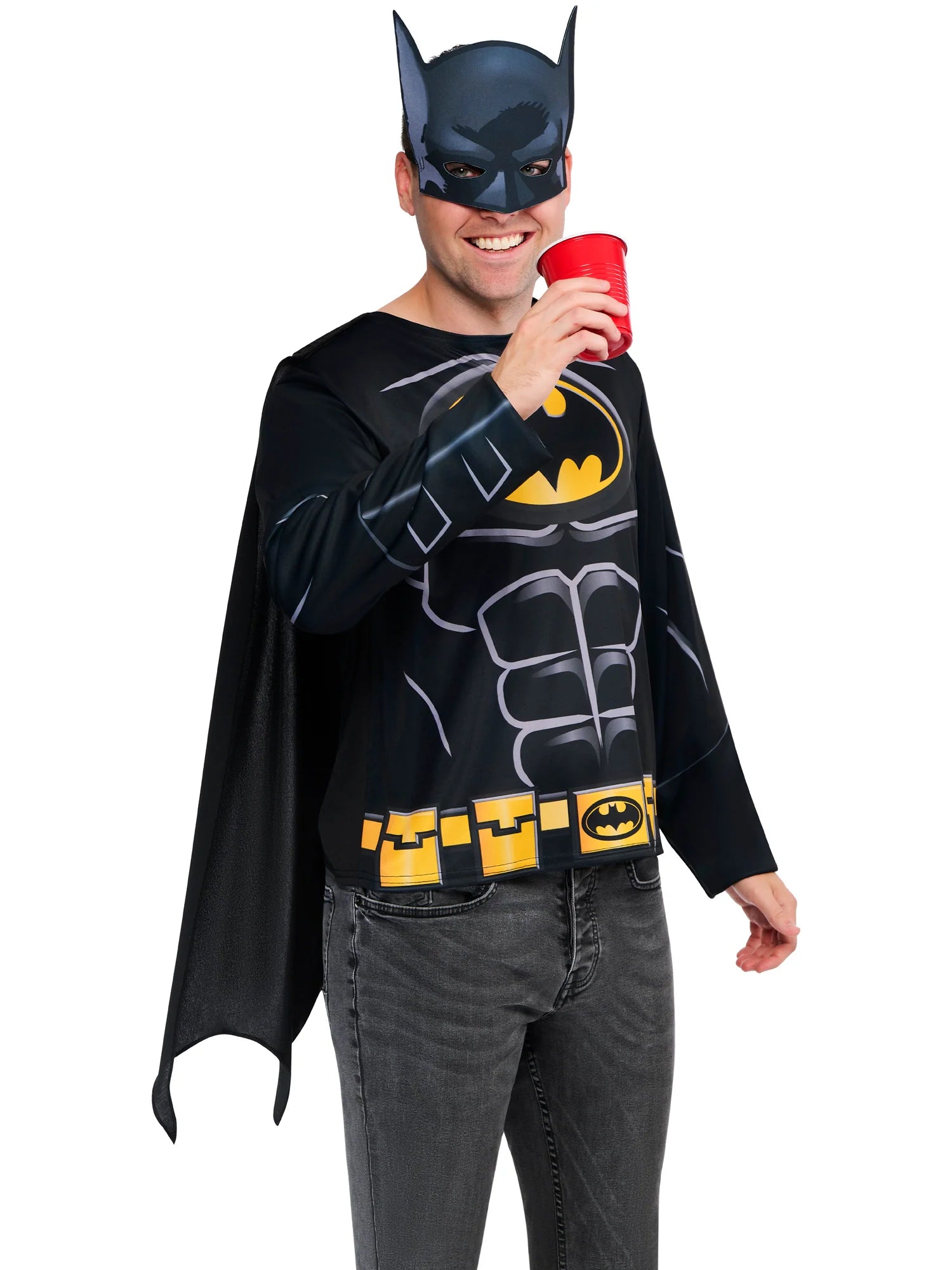 Batman Costume Top Cape and Half Mask for Men 6