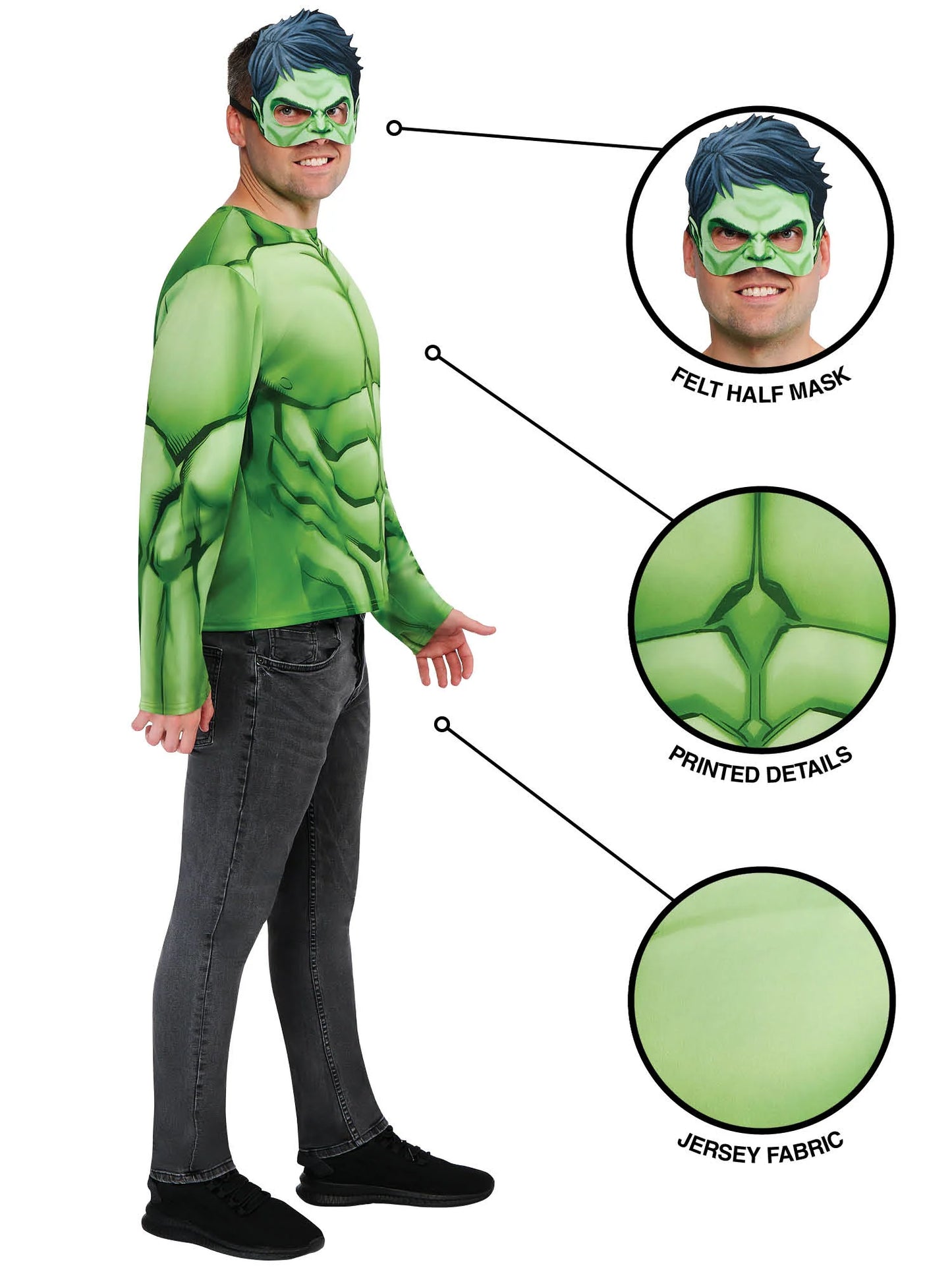 Hulk Adult Top and Half Mask Costume for Men 3