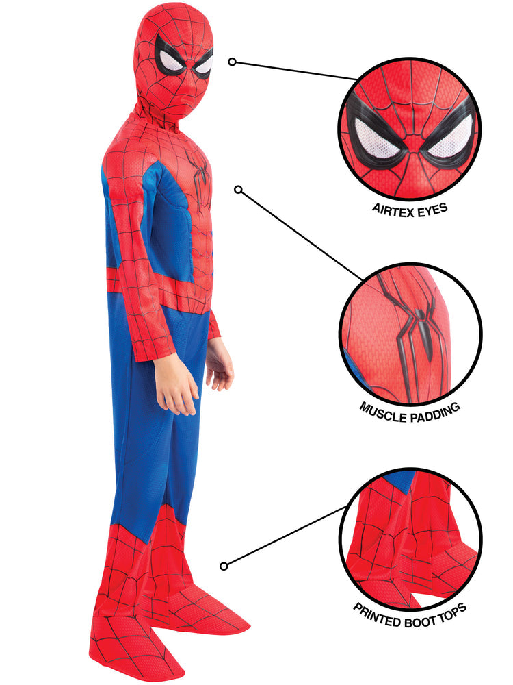 Spider-Man Deluxe Costume for Kids Muscle Padded Suit and Mask