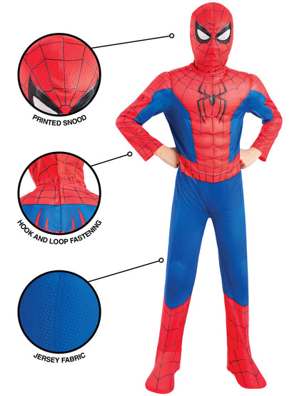 Spider-Man Deluxe Costume for Kids Muscle Padded Suit and Mask