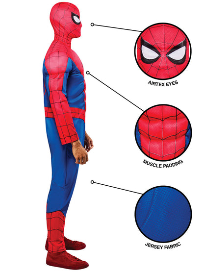 Spider-Man Deluxe Costume for Adults Padded Muscle Suit and Mask