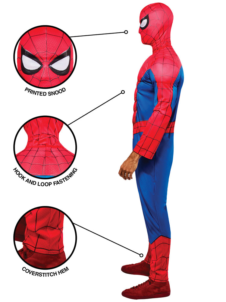 Spider-Man Deluxe Costume for Adults Padded Muscle Suit and Mask