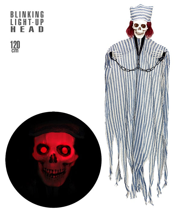 Chained Convict Skeleton With Blinking Light-Up Head 120 Cm 
