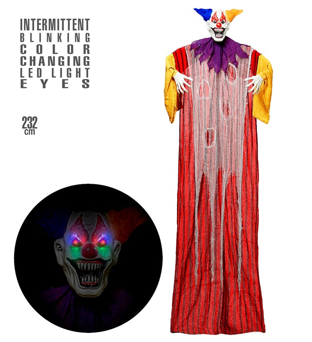 Creepy Clown With Intermittent Blinking Color Changing Led Light Eyes 232 Cm 
