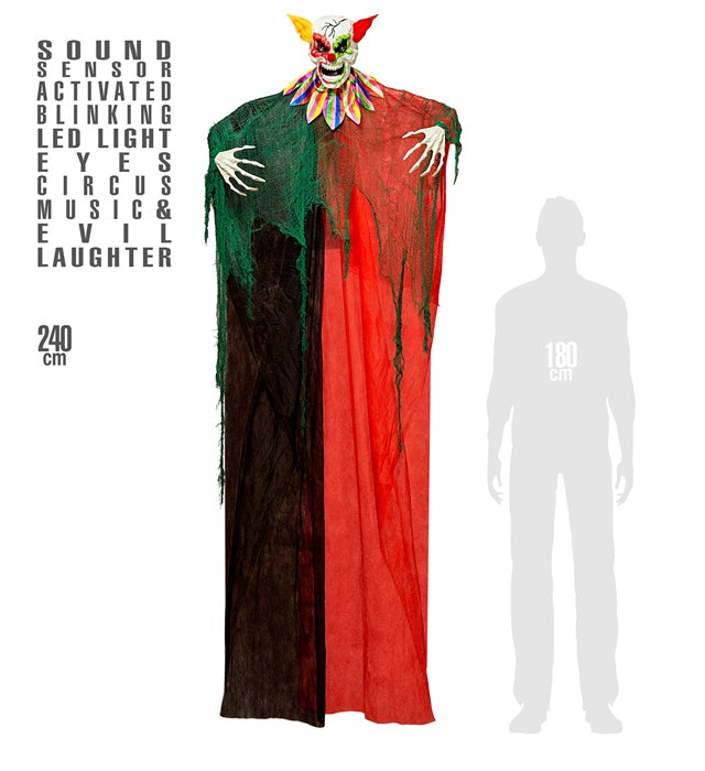 Sound Sensor Activated Creepy Clown With Blinking Led Light Eyes, Circus Music & Evil Laughter 240 Cm 