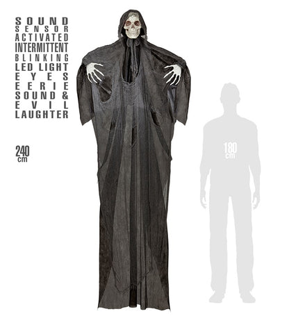 Sound Sensor Activated Grim Reaper With Intermittent Blinking Led Light Eyes, Eerie Sounds & Evil Laughter 240 Cm 