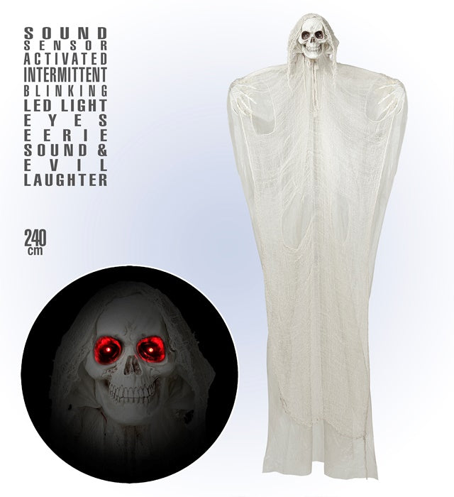 Sound Sensor Activated Grim Reaper With Intermittent Blinking Led Light Eyes, Eerie Sounds & Evil Laughter 240 Cm 
