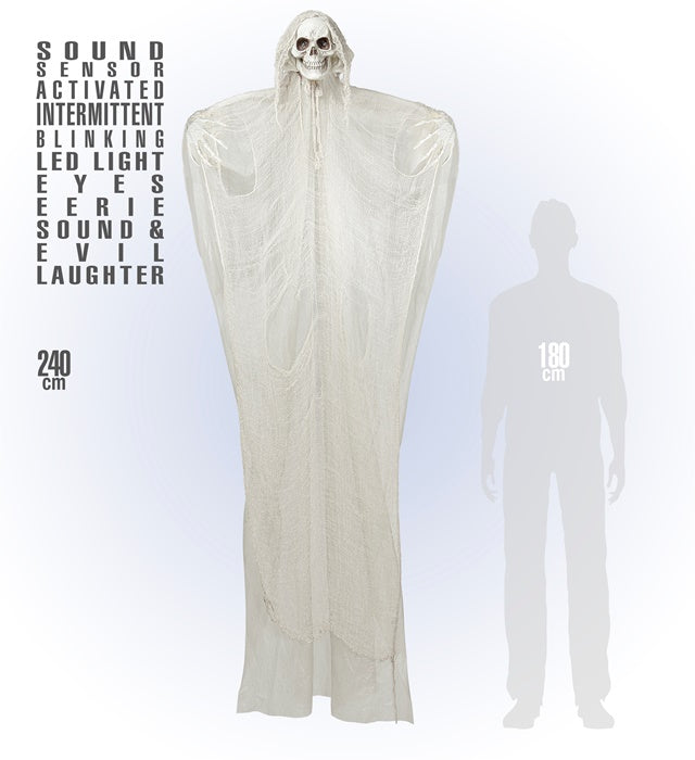 Sound Sensor Activated Grim Reaper With Intermittent Blinking Led Light Eyes, Eerie Sounds & Evil Laughter 240 Cm 