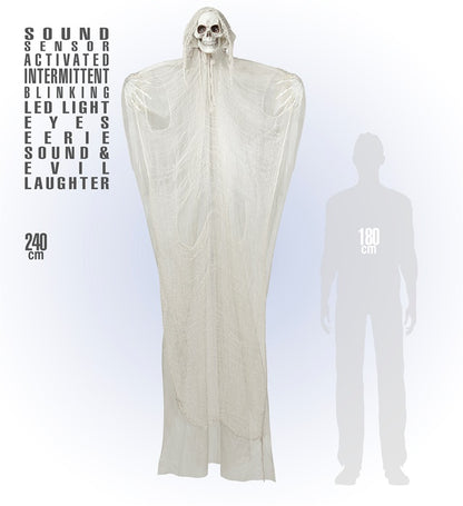 Sound Sensor Activated Grim Reaper With Intermittent Blinking Led Light Eyes, Eerie Sounds & Evil Laughter 240 Cm 