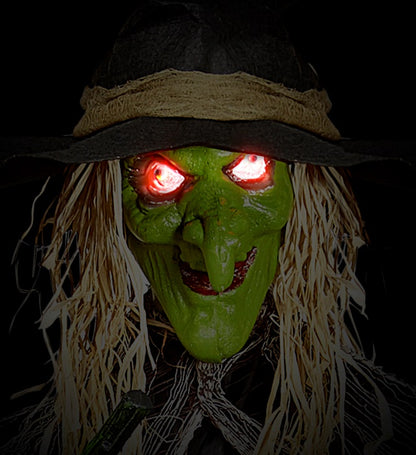 Witch With Broom & Intermittent Blinking Red Led Light Eyes  240 Cm 