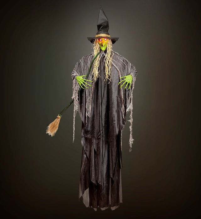Witch With Broom & Intermittent Blinking Red Led Light Eyes  240 Cm 
