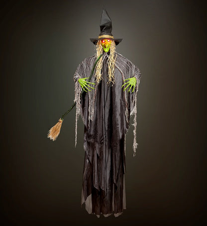 Witch With Broom & Intermittent Blinking Red Led Light Eyes  240 Cm 