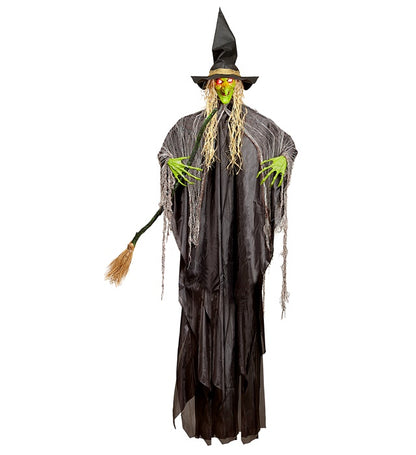 Witch With Broom & Intermittent Blinking Red Led Light Eyes  240 Cm 