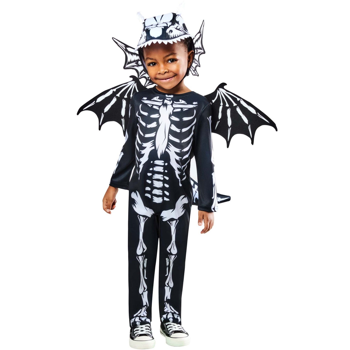 Skeleton Dragon Costume for Kids Jumpsuit Headpiece Wings Tail 1
