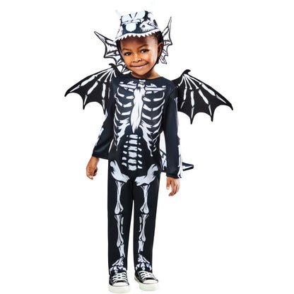Skeleton Dragon Costume for Kids Jumpsuit Headpiece Wings Tail 1