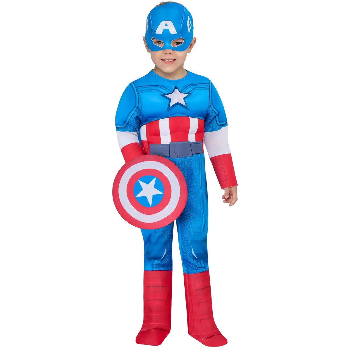 Captain America Toddler Kids Costume Jumpsuit Mask Shield 1