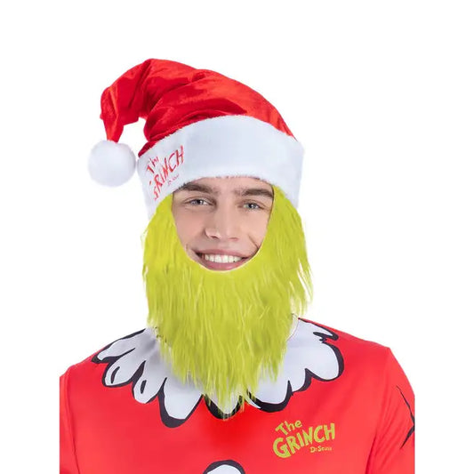 Dr Seuss The Grinch Santa Hat with Furry Beard 1