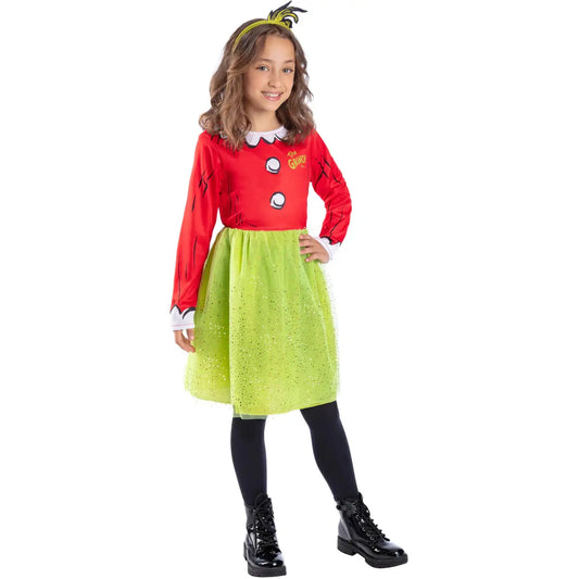 Dr Seuss The Grinch Santa Girls Costume Dress with Headband 1