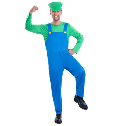 Green Plumber Costume Luigi Outfit for Men 1