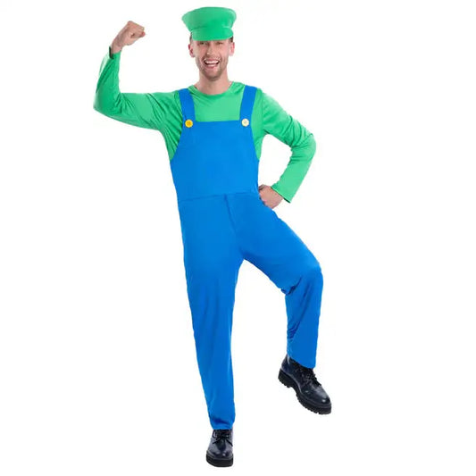Green Plumber Costume Luigi Outfit for Men 1