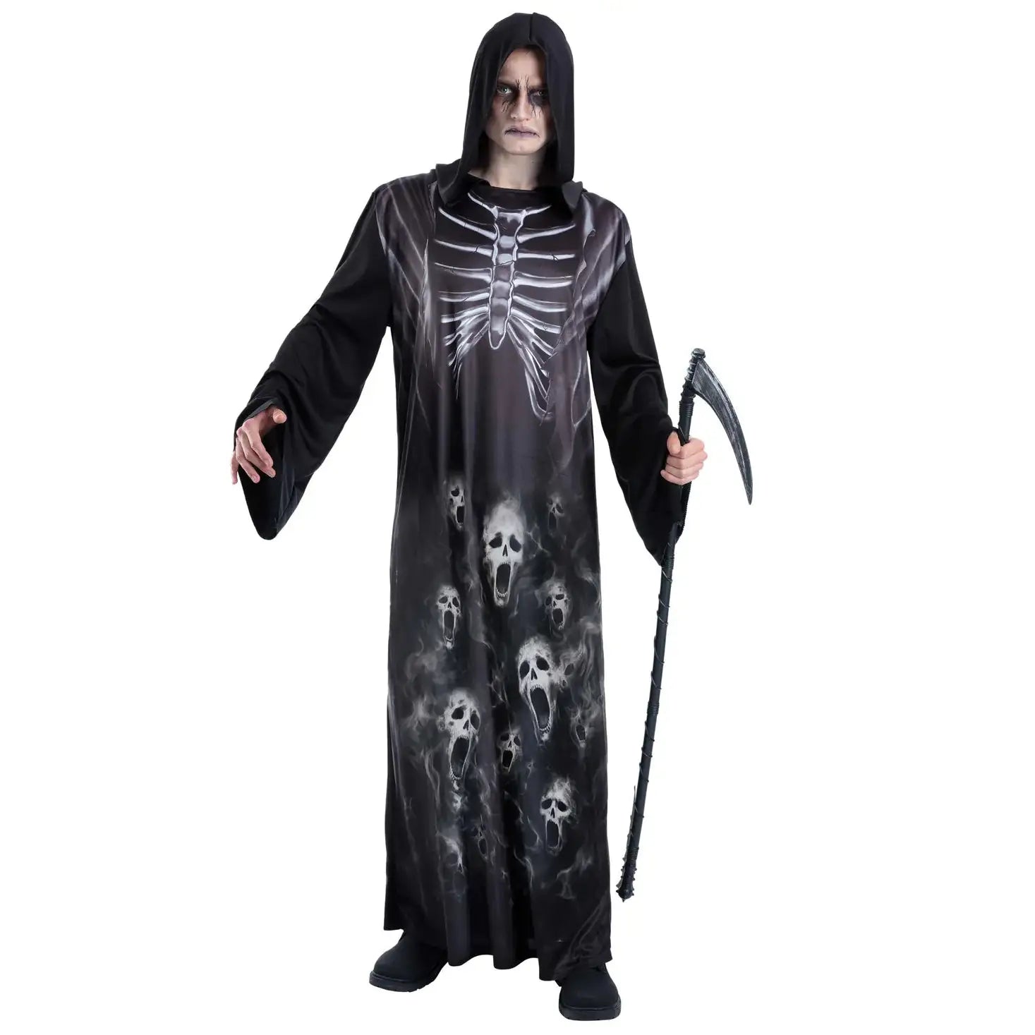 Screaming Reaper Costume for Men with Scythe 1