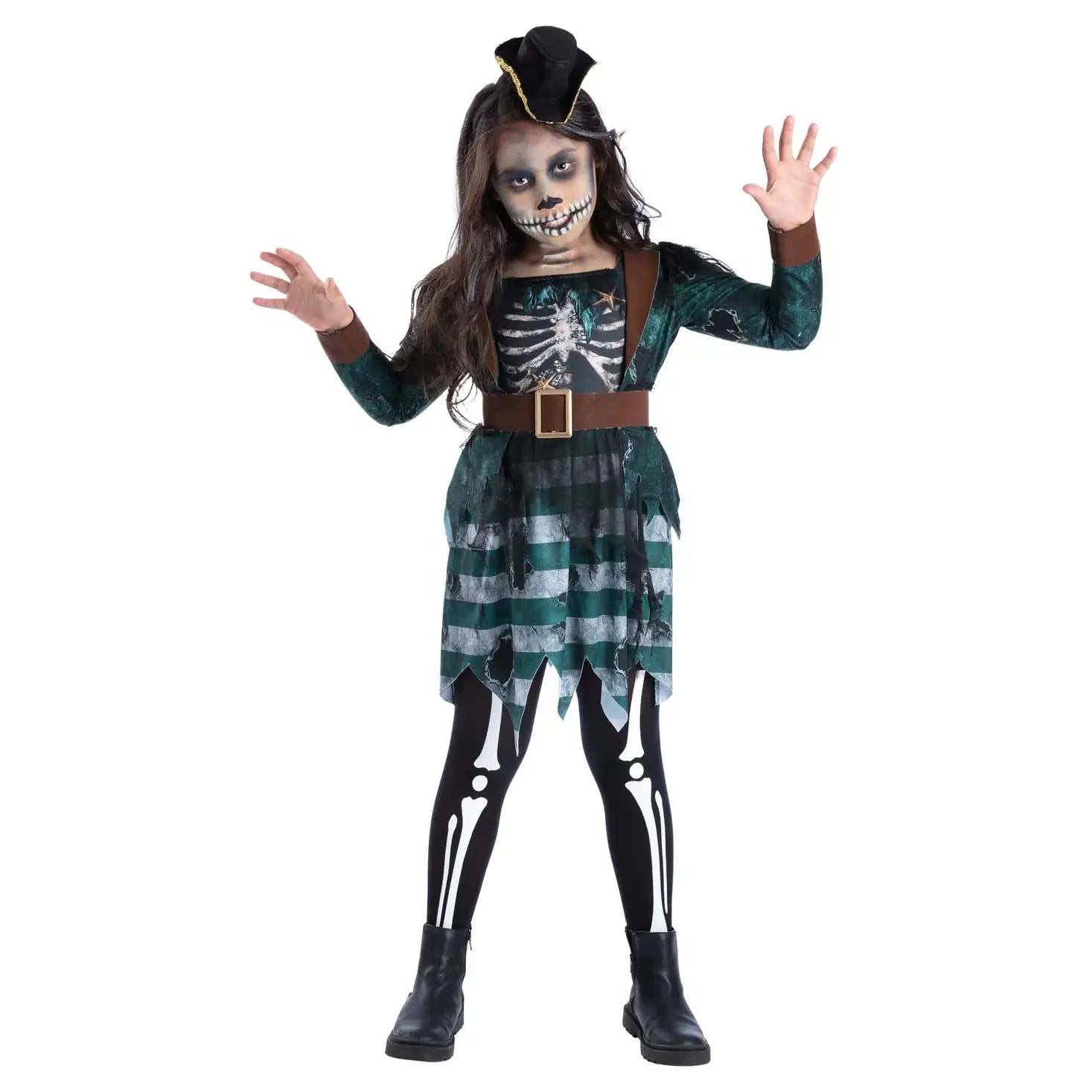 Skeleton Pirate Maiden Costume Dress Belt Hat 1