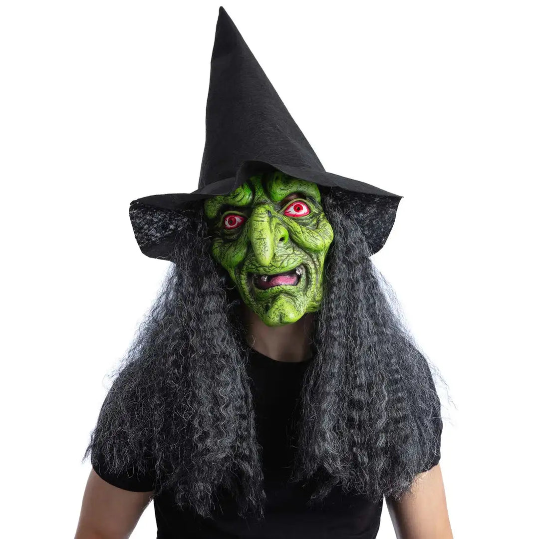 Green Wicked Witch Latex Mask with Hat and Hair 1