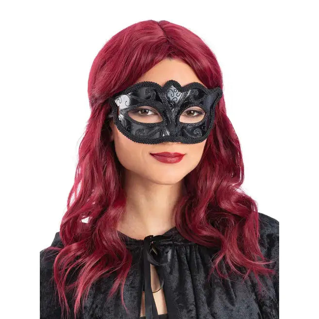 Black Venetian Masquerade Eyemask with Tie Sides 1