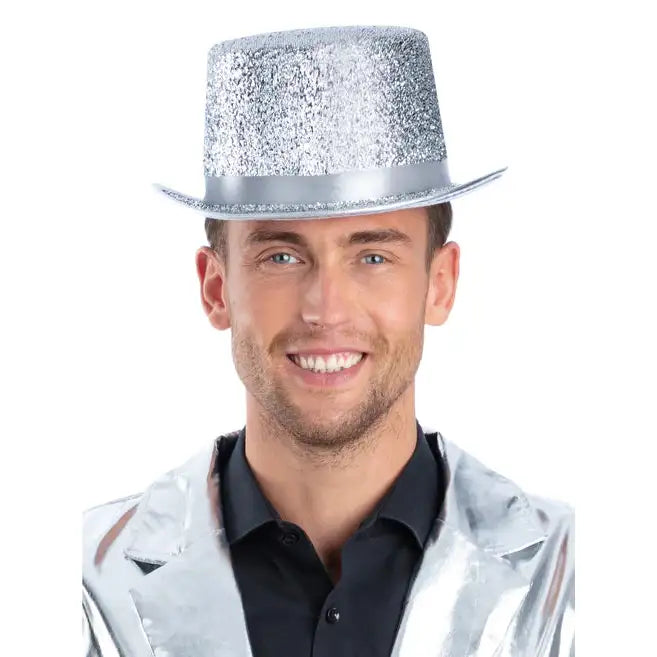 Metallic Silver Lurex Top Hat