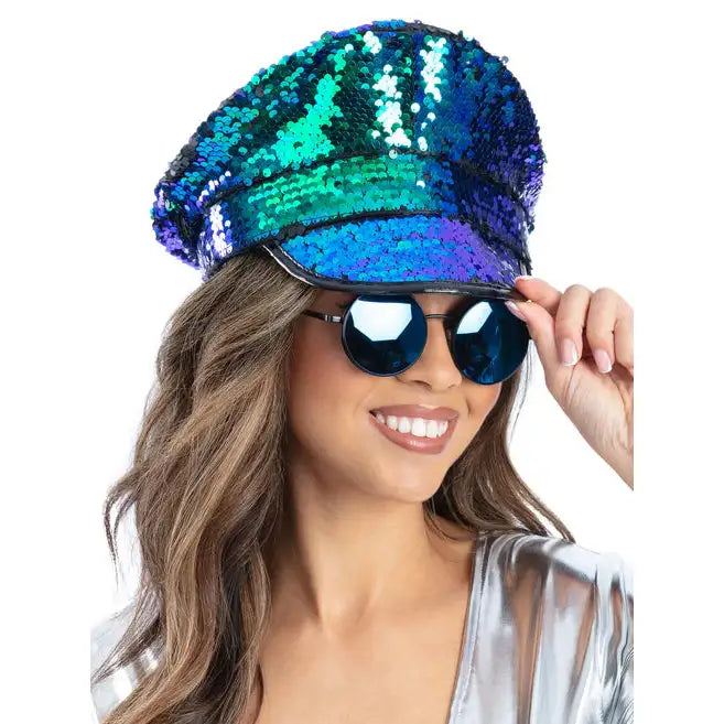 Green/Blue Sequin Captains Hat