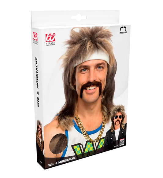 Wig With Moustache Mullet Blond In Box