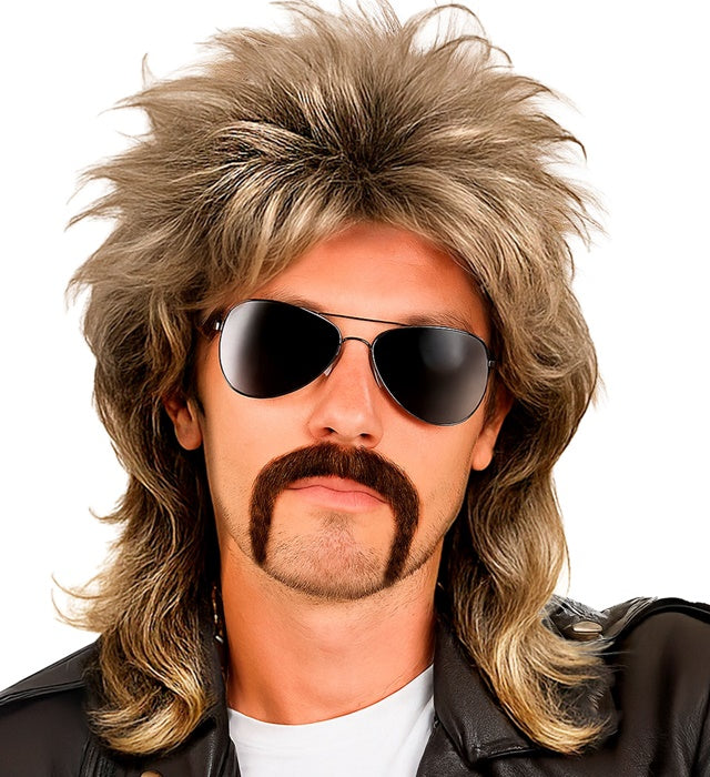 Wig With Moustache Mullet Blond In Box