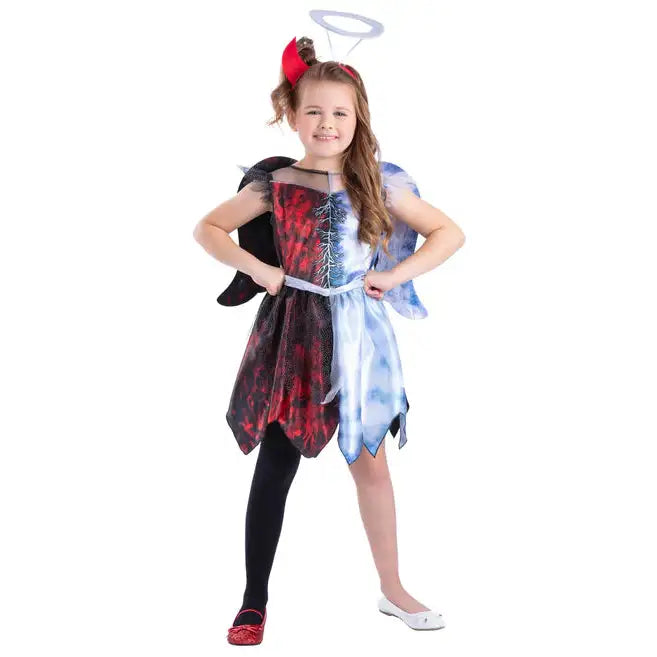 Half Angel Half Devil Costume Dress with Wings and Headband for Girls 1