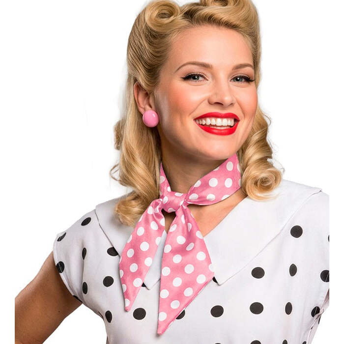 The 50S Fashion Satin Sash Pink With White Dots