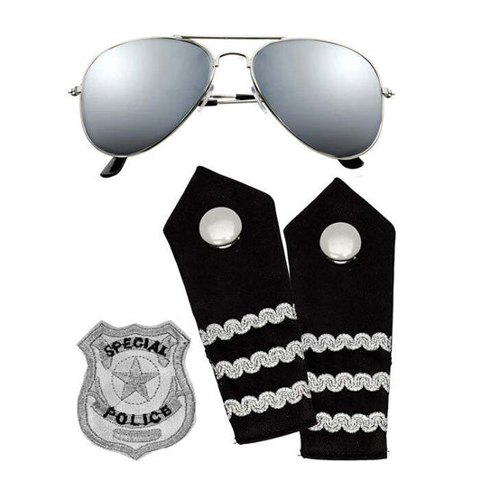 Police Set  Glasses, Epauletten, Badge 