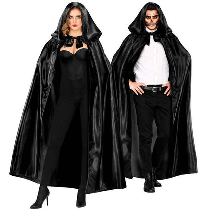 Black Satin Hooded Cape 145 Cm