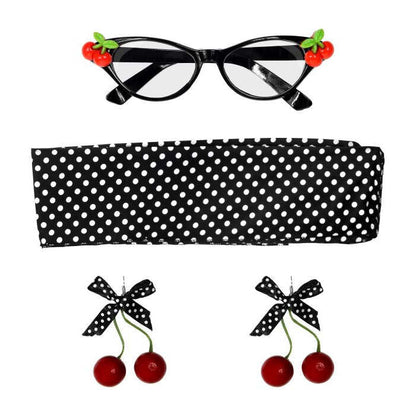 50'S Cherry Set  Glasses, Earrings, Scarf 