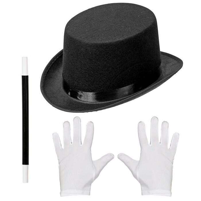Magician  Top Hat, Gloves, Magic Wand 