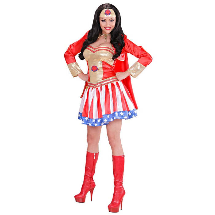Super Hero Girl  Dress With Cape, Headpiece 