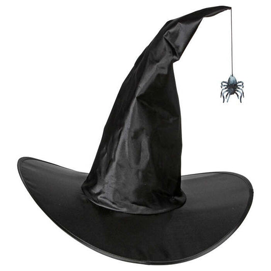 Bendable Satin Witch Hat With Hanging Spider