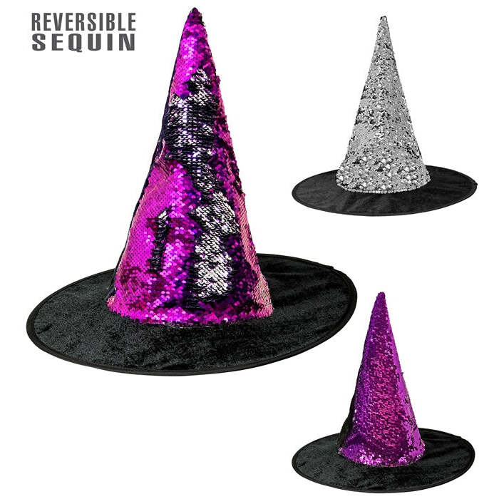 Reversible Purple/Silver Sequin Witch Hat