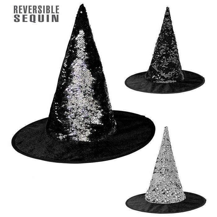 Reversible Black/Silver Sequin Witch Hat