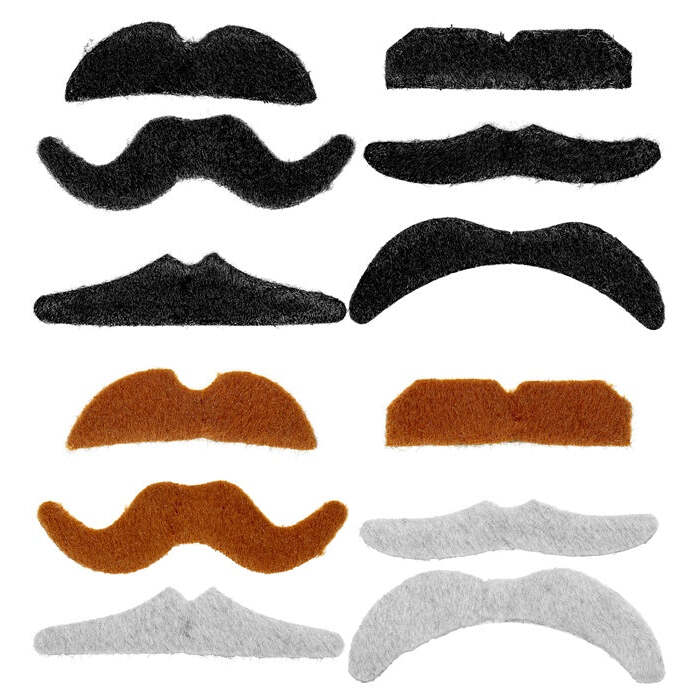 Set Of 12 Party Mostaches 6 Styles & 3 Colors Ass.