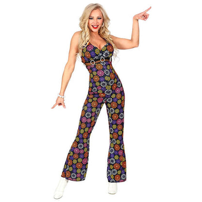 The 70S Groovy Style - Blue Flowers  Jumpsuit 
